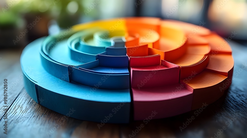 Poster colorful layered paper cut pie chart with data labels for business analysis and infographic