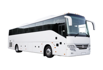 A Modern tour bus with large windows isolated on transparent background. Cut out