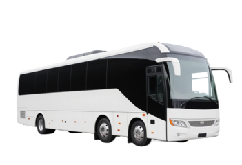 A Modern tour bus with large windows isolated on transparent background. Cut out