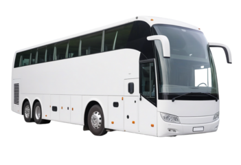 A Modern tour bus with large windows isolated on transparent background. Cut out