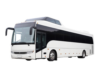 A Modern tour bus with large windows isolated on transparent background. Cut out
