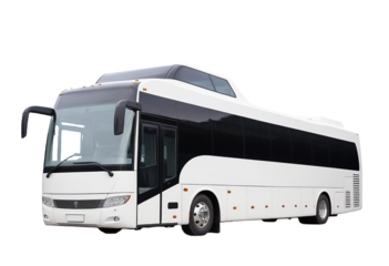 A Modern tour bus with large windows isolated on transparent background. Cut out