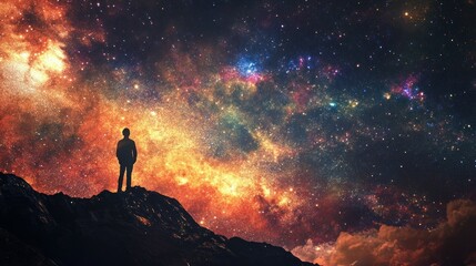 Silhouette of a Person Against a Starry Night Sky