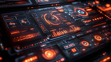 Obraz premium Futuristic Paper Cut Digital Dashboard with Layered Data Visualizations