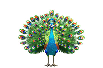 cut out 3d rendering a standing peacock, character cartoon