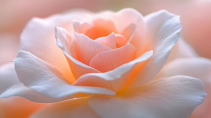A close up of a white rose with a pink center. The flower is delicate and beautiful, with a soft, romantic feel