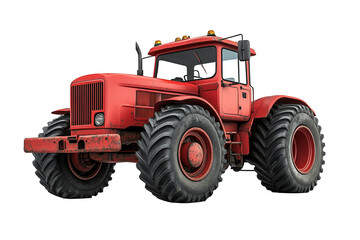 Obraz premium a red agriculture tractor is vividly depicted cut out