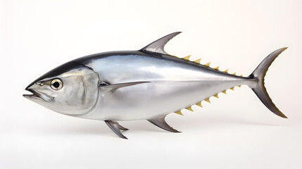 Fototapeta premium Fresh whole tuna fish with glossy silver skin isolated on white background