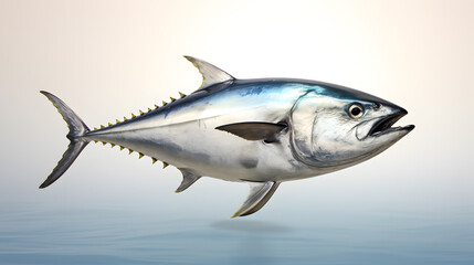 Fototapeta premium Fresh whole tuna fish with glossy silver skin isolated on white background