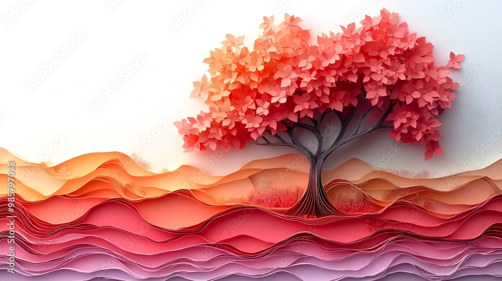 Poster layered paper cut decision tree with soft gradient backdrop