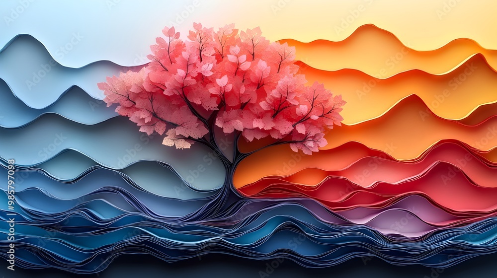 Poster layered paper cut decision tree with soft gradient background
