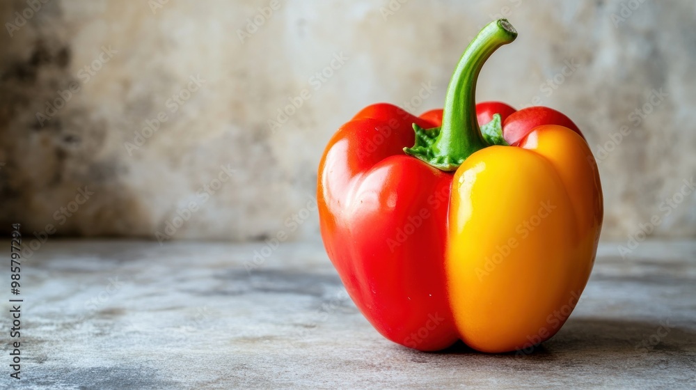 Canvas Prints A Red and Yellow Bell Pepper on a Gray Surface