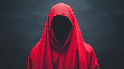 A person is wearing a red robe and standing in front of a wall