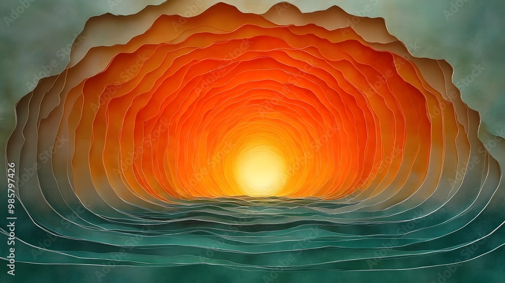 Poster serene papercut sunburst chart with concentric layers and segments