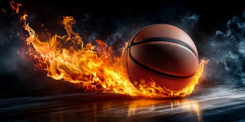 Artistic Basketball with Flames - Energy and Power in Sports, Eye-Catching Banner Design