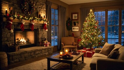 A cozy living room decorated for Christmas