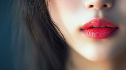 Fototapeta premium Close-up of a Woman's Lips with Red Lipstick