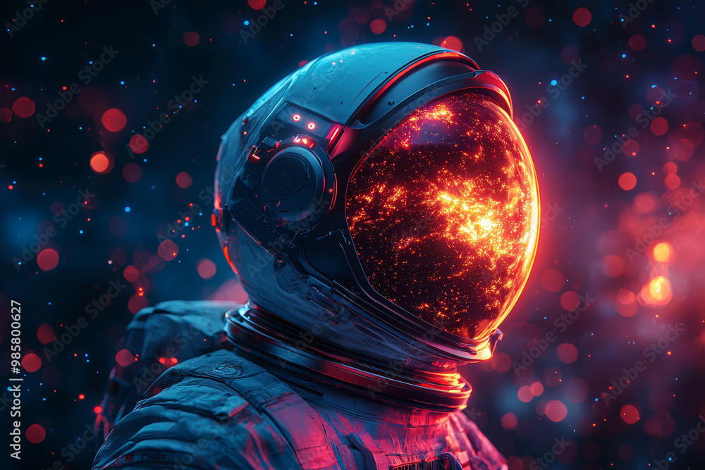 Poster an astronaut's form combined with the vastness of space, representing exploration and the unknown th