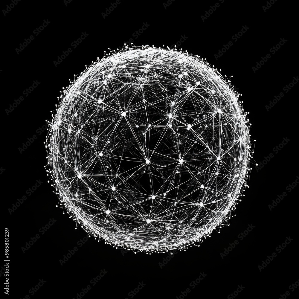 Poster abstract sphere of connected dots and lines.