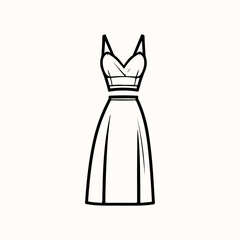 Girls elegant evening and cocktail dresses icon. long dress icon. party dress line art