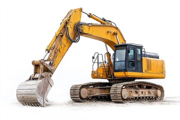Obraz premium Construction excavator alone on a white backdrop. Generative Ai