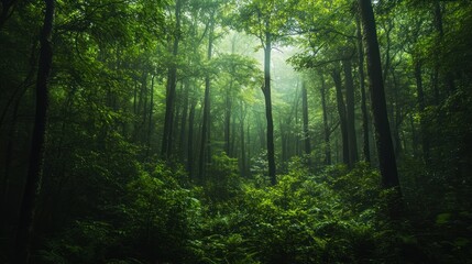 Dense, Lush Forest Canopy with Sunlight Filtering Through