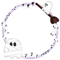 Halloween border circle frame with ghosts isolated on transparent background