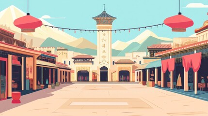 Chinese Style Street View Illustration