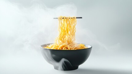 Steaming Bowl of Noodles with Chopsticks