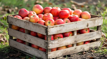 A full crate of ripe red apples after picking