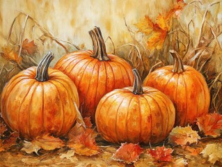 Harvest season pumpkins in fall