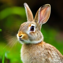 Fototapeta premium A small brown rabbit sitting in the grass