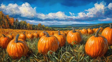 Pumpkins in a Vibrant Field