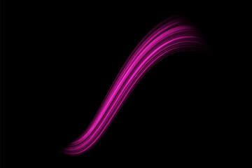 Violet shiny sparks of spiral wave. Curved bright speed line swirls. Shiny wavy path. Rotating dynamic neon circle. Magic golden swirl with highlights.