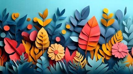 Layered Papercut Immune Support Supplement with Vibrant Plant Leaves