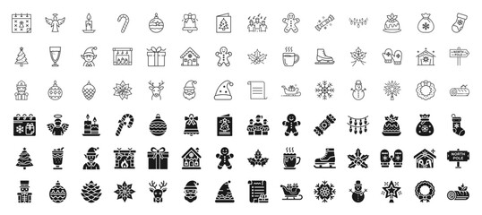 christmas christian holiday symbols, activities associated holiday, themed icon collection