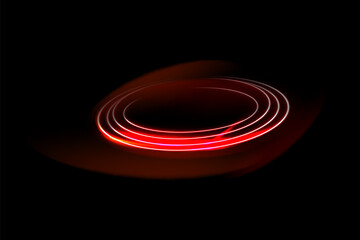 Light red Twirl. Red line curve light effect. Glowing red circle. Red light trail, vortex, wave speed, trace line twirl pedestal