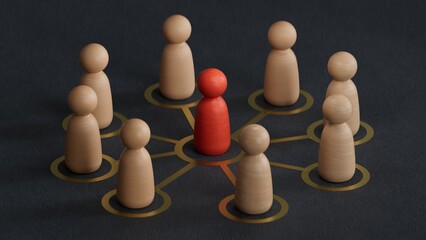 Spread your influence and opinions to other people. Leader in business, recruitment. Social management and manipulation.3D rendering on black background.
