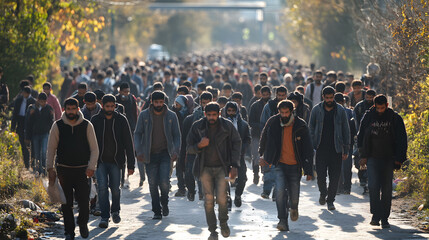 World Refugee Day. Migrating people. Resettlement of people due to war. Concept Refugees, Border Crossing, Humanitarian Crisis