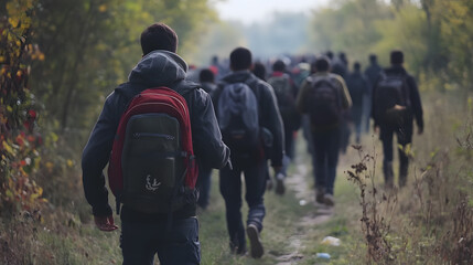 World Refugee Day. Migrating people. Resettlement of people due to war. Concept Refugees, Border Crossing, Humanitarian Crisis