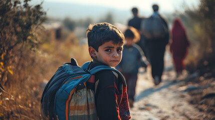 World Refugee Day. Migrating people. Resettlement of people due to war. Concept Refugees, Border Crossing, Humanitarian Crisis
