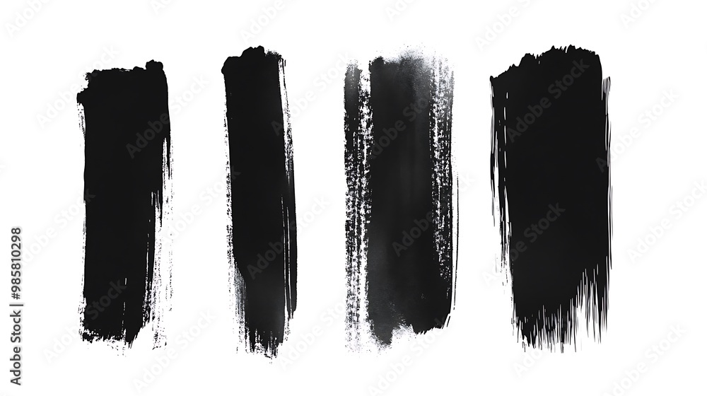 Poster abstract set of bold black ink strokes on white background - vector illustration with 4 elements in 