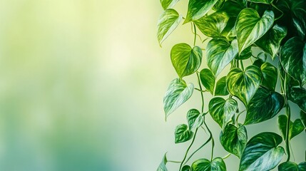 Obraz premium Lush green leaves of a vine plant against a blurred green background.