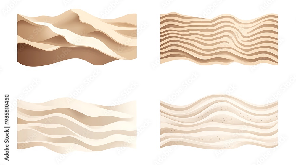 Poster tranquil sand patterns vector set on white background | minimalist windblown sand lines flat design 