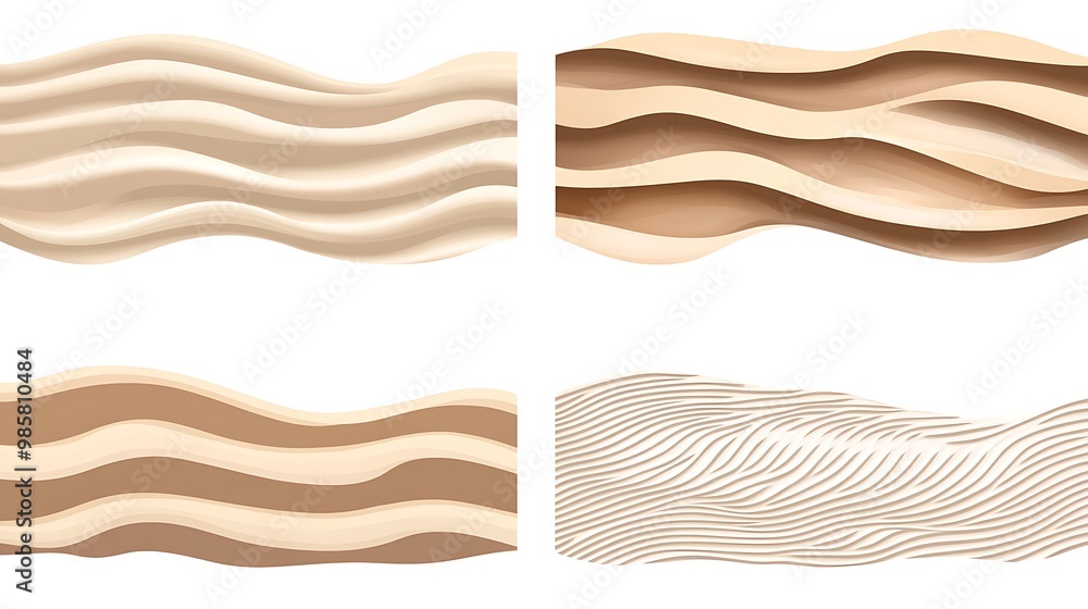 Poster tranquil sand patterns vector set - soft windblown lines, minimalist design, white background, isola