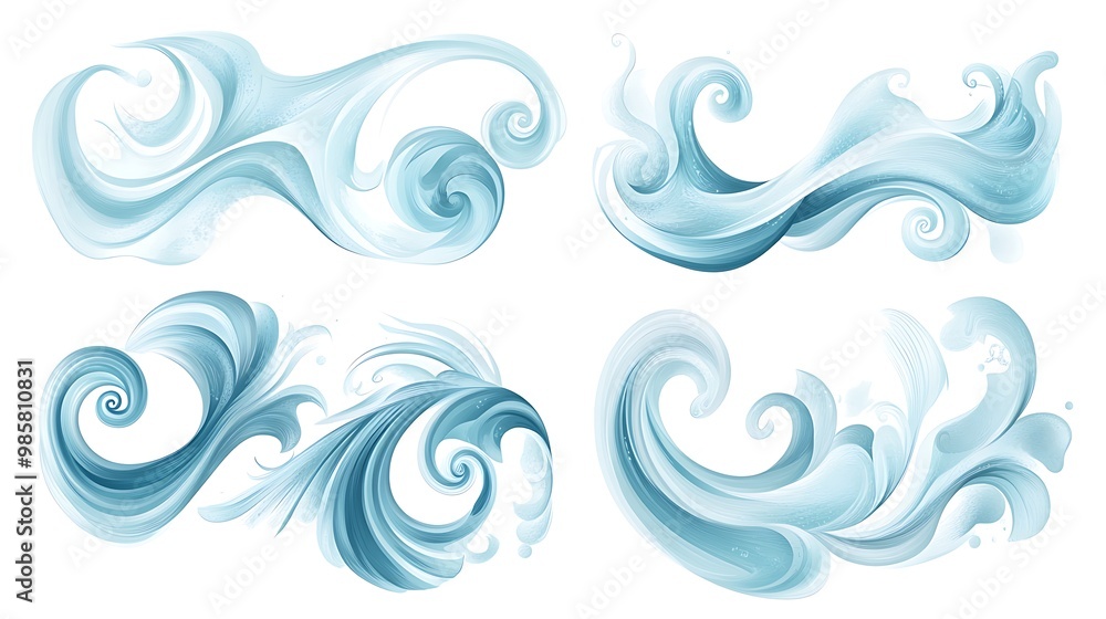 Poster tranquil seafoam swirls vector set on white background | gentle ocean foam patterns in flat design w
