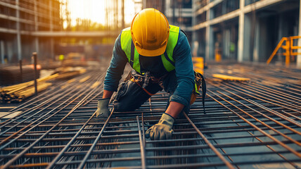 Construction Worker on Steel Framework