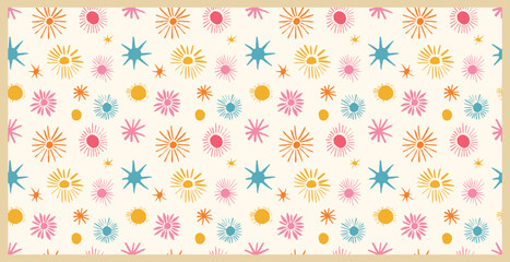 Colorful Tropical Sun Seamless Pattern Vector Illustration