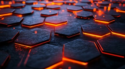 Abstract hexagonal pattern with glowing orange edges
