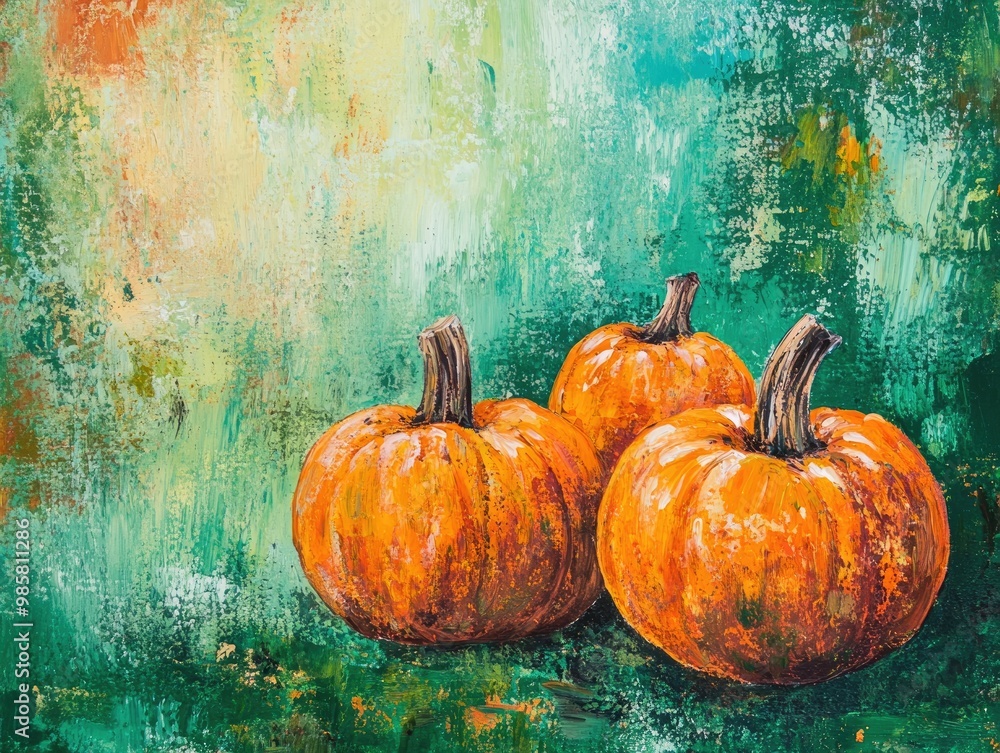 Canvas Prints pumpkin harvest on bright green background